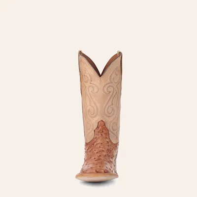 Black Jack Men's Pearl and Cognac Bruciato Full Quill Wide Square Toe Exotic Boots