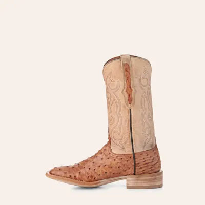 Black Jack Men's Pearl and Cognac Bruciato Full Quill Wide Square Toe Exotic Boots