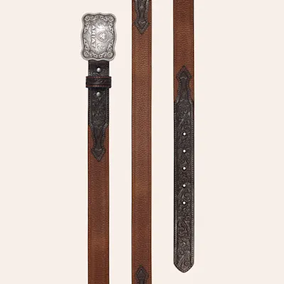 Ariat Kids' Brown Tooled Floral Leather Belt