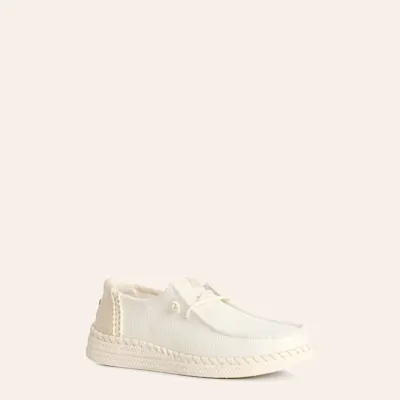 Hey Dude Women’s Wendy White Espadrille Woven Lace Up Moc Toe Casual Shoes