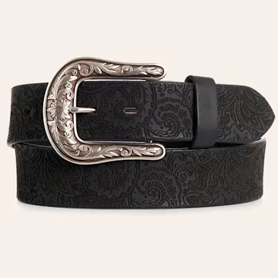 Ariat Women's Black Lasercut Paisley Print & Silver Filigree Buckle Belt