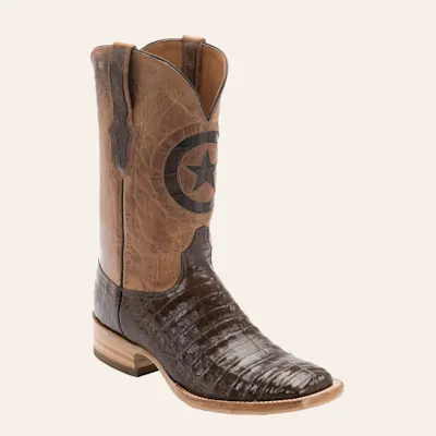 Black Jack Men's Chocolate Gator and Tan Goat Maddog Square Toe Exotic Cowboy Boots