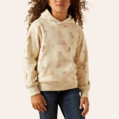 Ariat Girls' Beige Western Stamp Print Hoodie