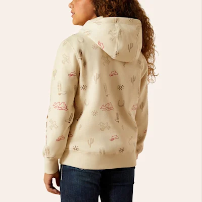 Ariat Girls' Beige Western Stamp Print Hoodie