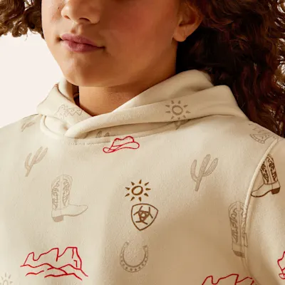 Ariat Girls' Beige Western Stamp Print Hoodie