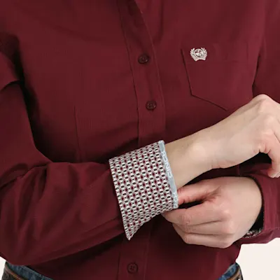 Cinch Women's Burgundy Stripe Print Long Sleeve Shirt