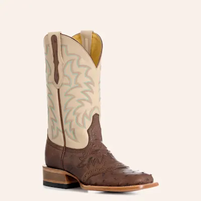 Cavender's Women's Tobacco & Bone Ostrich Wide Square Toe Cowboy Boots